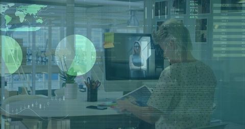 Businesswoman Analyzing Document in Modern Corporate Office