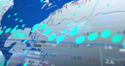 Abstract Financial Data Animation Over World Map