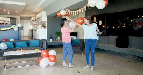 Senior multiracial friendship party preparations