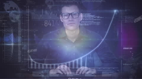 Business Professional Engaging with Futuristic Data Interface