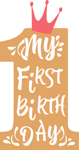 My first birthday design with pink crown on transparent background