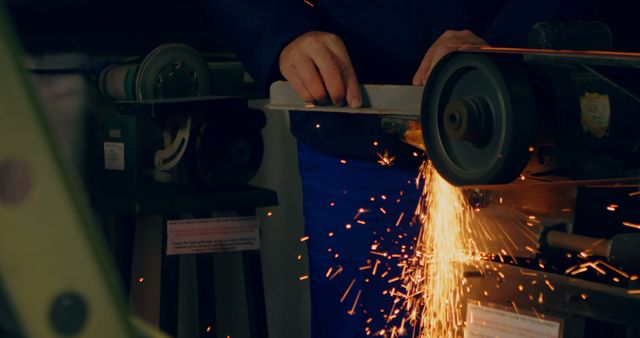 Metalworker Sharpening Blade on Industrial Grinder with Sparks Flying - Download Free Stock Images Pikwizard.com