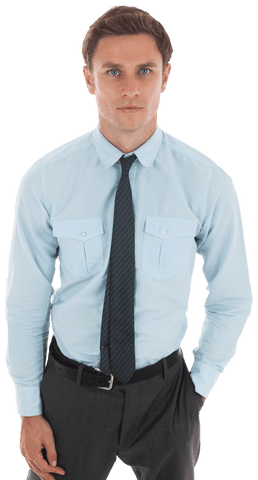 Transparent Confident Businessman in Light Blue Shirt and Tie