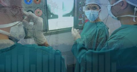 Surgeons Analyzing Medical Data with High-Tech Interfaces Concept