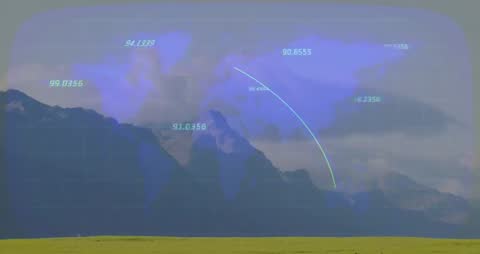 Global Map Projection Over Mountain with Grid and Trajectory Arc