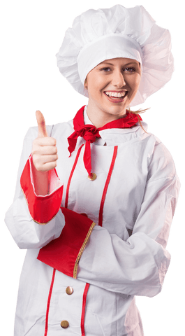 This image of a smiling chef giving a thumbs up is a great fit for cooking websites, culinary promotions, and restaurant flyers. The transparent background allows for easy integration into various designs, making it versatile for food blogs and cooking class advertisements.