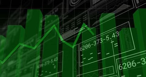 3d green bar chart and line graph on digital dashboard