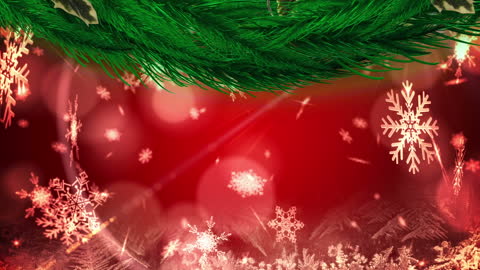 Festive Christmas Background with Snowflakes and Fir Branch