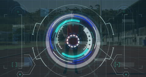 Futuristic Data Interface Overlaying Runner