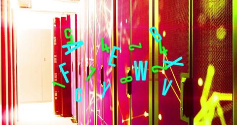 Digital Futuristic Data Center with Floating Glyphs