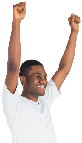 Transparent Cheerful Man Celebrating Victory with Raised Hands