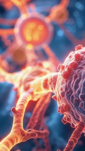 Vertical video zooming through neural branches showing glowing nodules for neuroscience