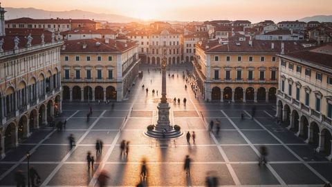 Mediterranean plaza at sunset inspired by trieste, italy