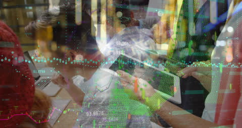 Exhausted Man Analyzing Financial Data Trends on Computer