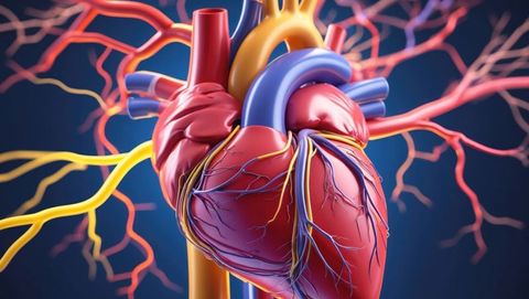 3d illustration rotating human heart model with vessels, cardiovascular diseases theme