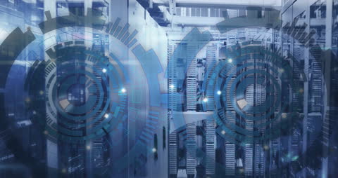 Digital Composite Loading Circles Over Data Center