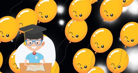 Educational Celebration with Schoolboy Icon and Balloons