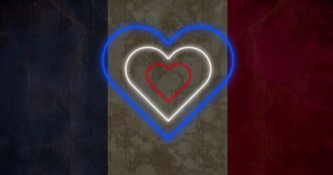 Neon Hearts on French Flag Enhancing Romantic Vibes - Download Free Stock Images Pikwizard.com