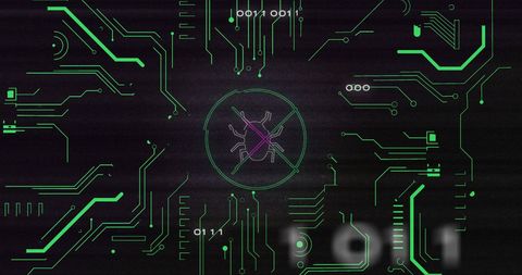 Cybersecurity Alert with Bug Icon on Digital Circuit Board - Download Free Stock Images Pikwizard.com