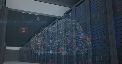 Digital Cloud Overlays in Modern Server Room - Download Free Stock Images Pikwizard.com