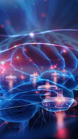 Pulsing 3D Brain Network Activating Data Discs with Spark Nodes - Futuristic Neural Visualization