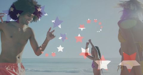 Diverse Group of Friends Celebrating on Sunny Beach