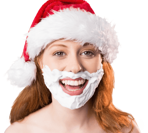 cheerful redhead woman with shaving foam santa beard on bright transparent background - Download Free Stock Videos Pikwizard.com