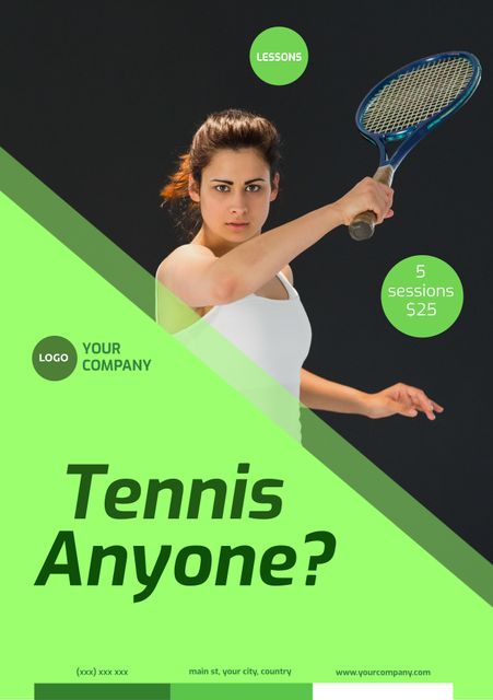 Professional Tennis Coaching Lessons Advertisement with Female Player - Download Free Stock Templates Pikwizard.com