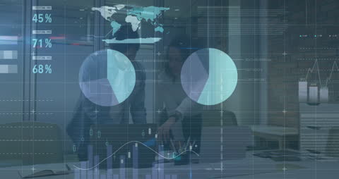 Business Professionals Analyzing Financial Data with Future Technology