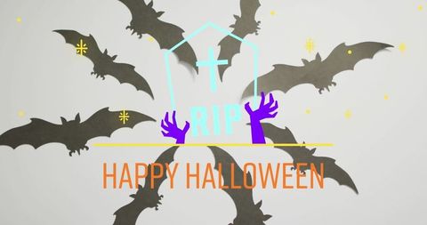 Spooky Halloween Greeting with Tombstone and Bats