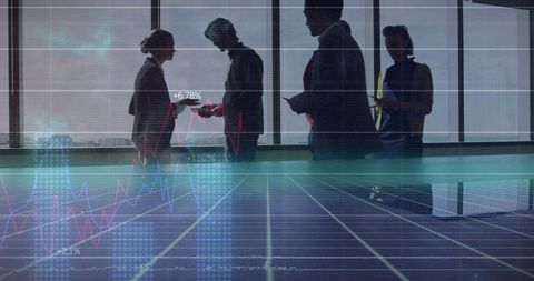Diverse business team analyzing data visualization interface