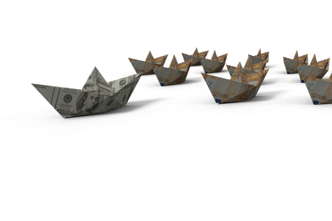 Boats Made of Currency Notes on Transparent Background Illustrating Finance Innovation