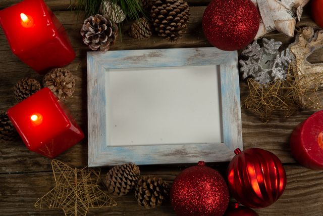 blue wooden frame with Christmas ornament - Download Free Stock Photos Pikwizard.com