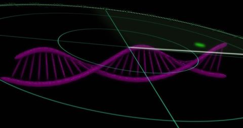Neon Purple DNA Helix in Futuristic Digital Interface