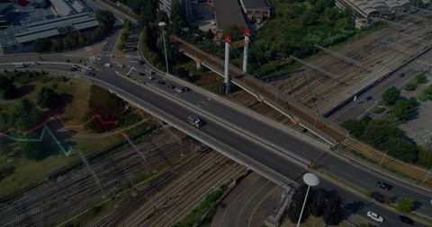 Urban Suspension Bridge Over Railroad Tracks