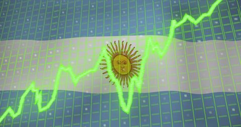 Argentinian Flag with Financial Data and Economic Challenge Concept