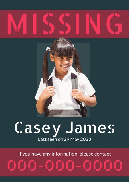 Missing Child Poster with Schoolgirl in Uniform, Backpack - Download Free Stock Templates Pikwizard.com