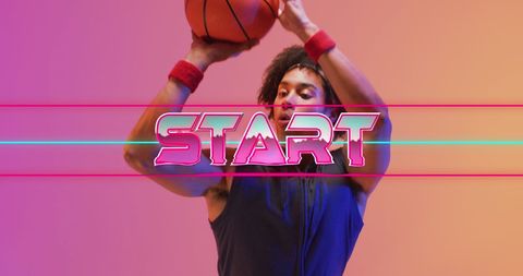 Neon Basketball Player with Start Text - Download Free Stock Images Pikwizard.com