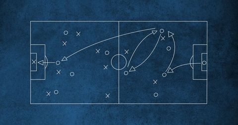 Football strategy plan on chalkboard with tactical sketch