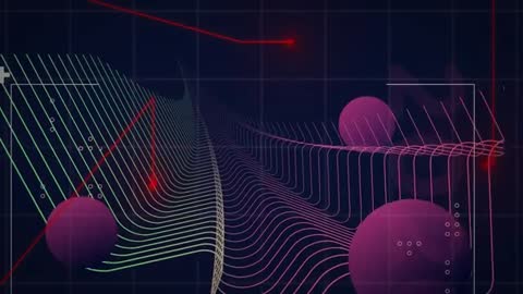 Futuristic Digital Grid with Colorful Lines and Spheres