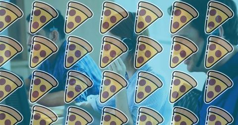 Creative Overlay of Pizza Slices on Diverse Office setting - Download Free Stock Images Pikwizard.com