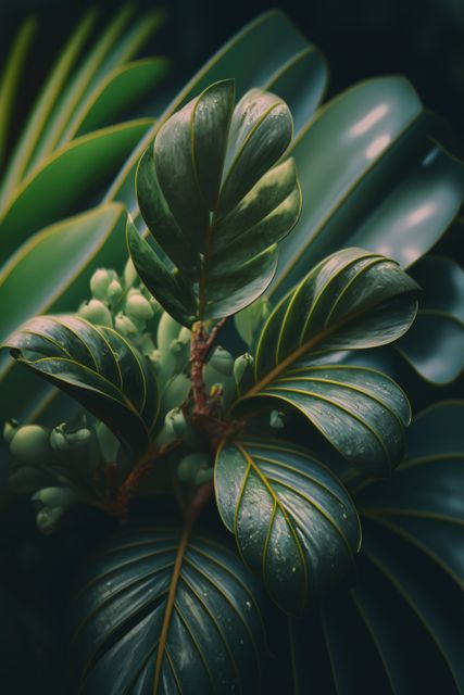 Tropical Green Foliage with Drops in Dark Moody Light - Download Free Stock Images Pikwizard.com