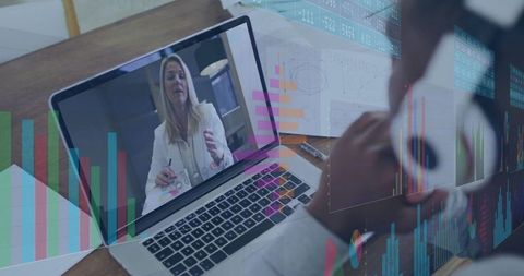 Business Video Conference at Desk with Virtual Interaction