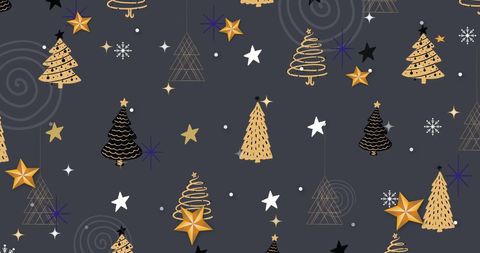 Festive Christmas Tree and Star Pattern on Grey Background