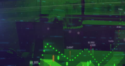 Digital Interface Displaying Business Statistics Over Office