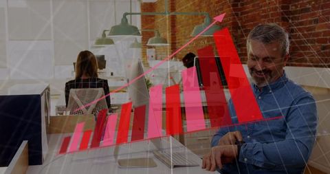 Businessman Checking Smartwatch with Data Analytics Overlay