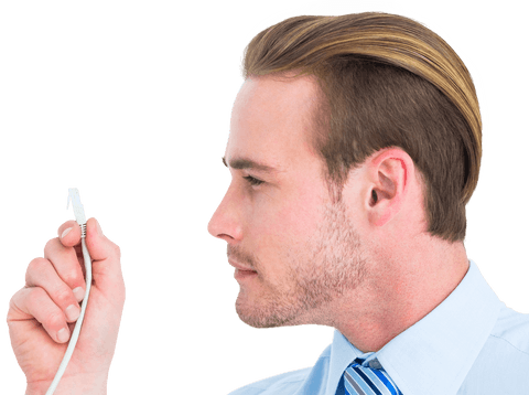 caucasian businessman holding ethernet cable transparent background - Download Free Stock Videos Pikwizard.com