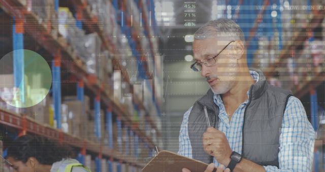 Warehouse Manager Analyzing Data on Clipboard in Inventory Storage Facility - Download Free Stock Images Pikwizard.com