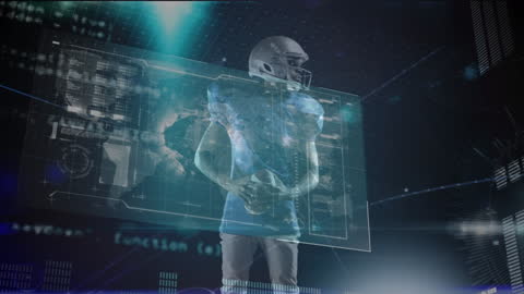 Futuristic Sports Technology with Rugby Player and Digital Interface