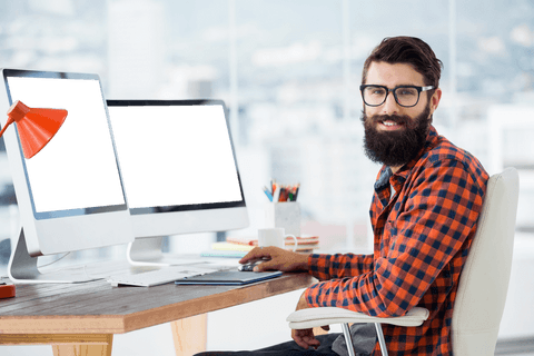 transparent eyesighted businessman working at modern office desk - Download Free Stock Videos Pikwizard.com